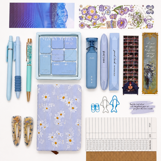 Sky Bloom Set – Blue Floral Aesthetic Stationery Box | Veluna Box