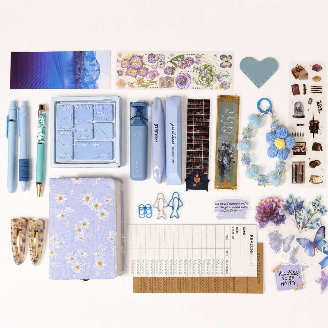 Sky Bloom Set – Blue Floral Aesthetic Stationery Box | Veluna Box