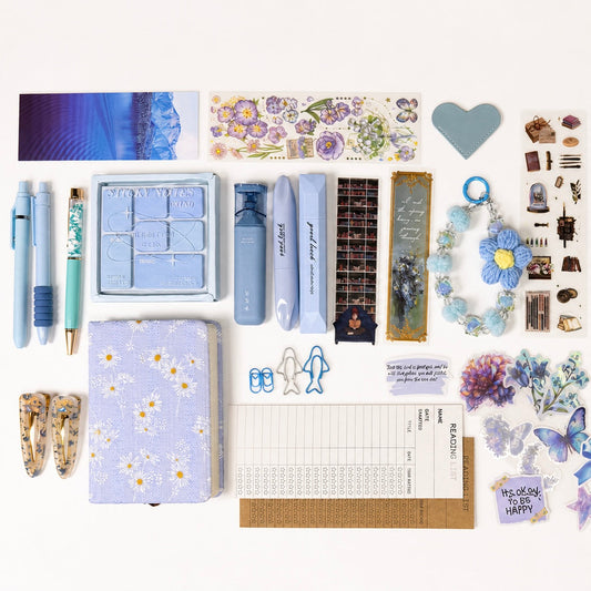 Sky Bloom Set – Blue Floral Aesthetic Stationery Box | Veluna Box