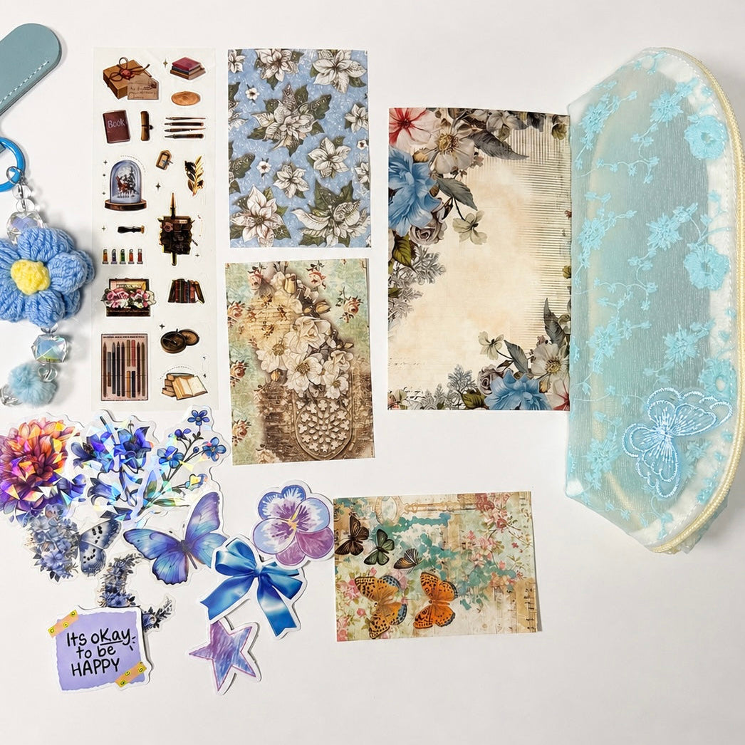 Sky Bloom Set – Blue Floral Aesthetic Stationery Box | Veluna Box